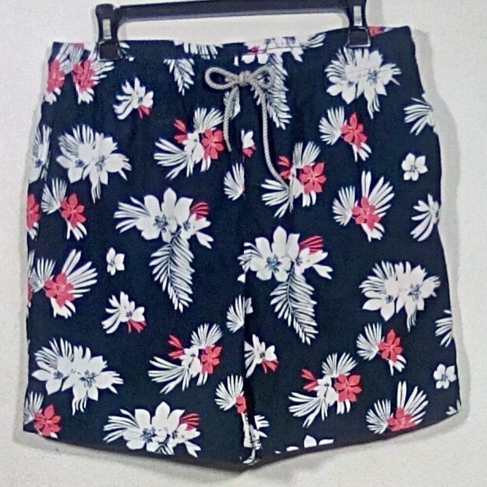 NWT Biwisy Men’s swim trunks with pockets: Blue Floral: Size: M